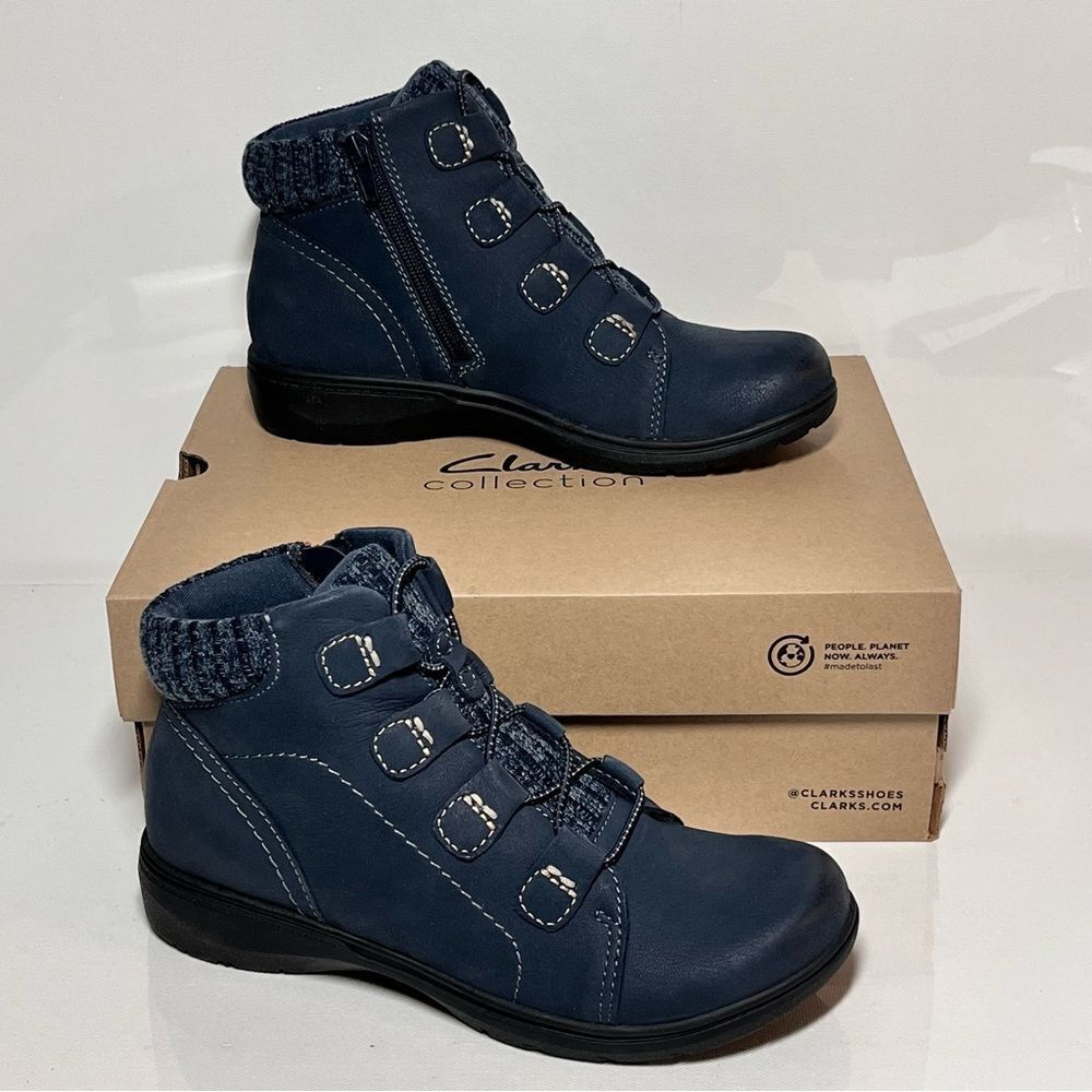 Clarks Collection Carleigh Jade Leather & Knit Ankle Boots